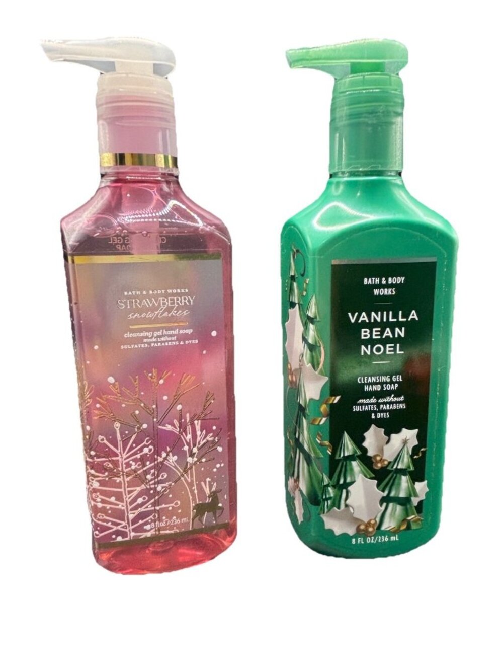 2 Christmas Bath & Body Works Cleansing Gel Hand Soaps 8 oz Strawberry Vanilla